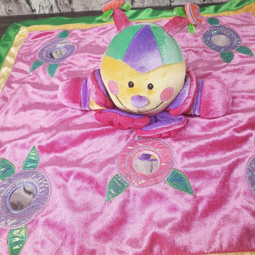 Gund BLUSH Pink Velour Bug Baby Security Blanket Lovey Mirrored Rattle Satin 17"